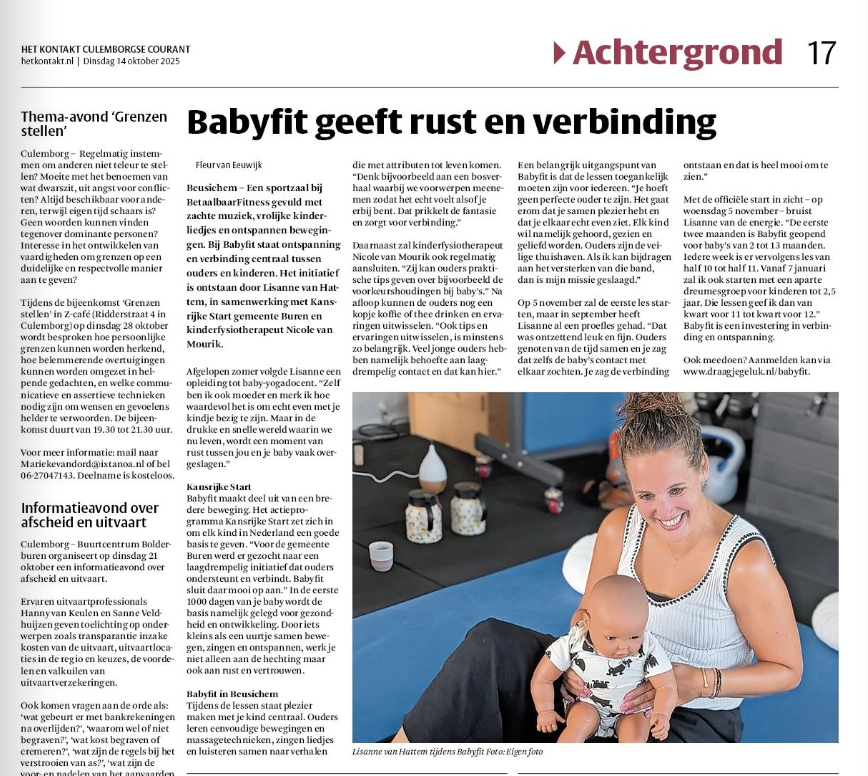 Babyfit in Culemborgse Courant 14-10-25